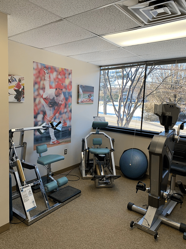 A clinical or rehabilitation space within a medical office facility